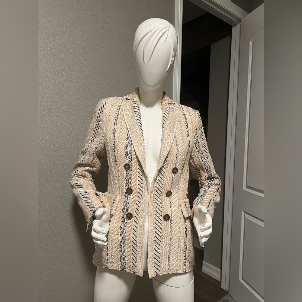 Akris Punto Fringed Patchwork Tweed
Blazer Jacket Size 8